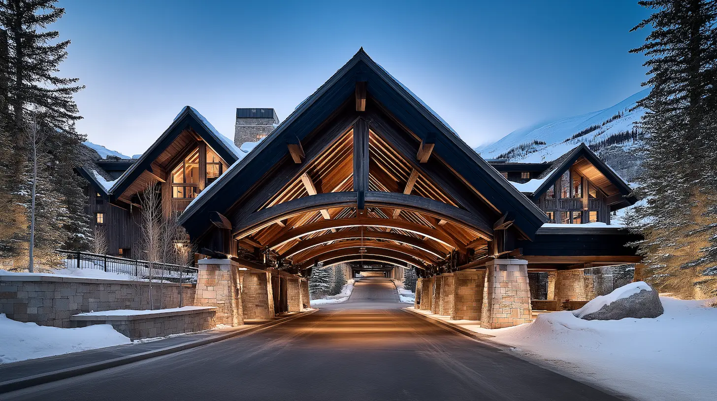 Grand timber gatehouse entrance