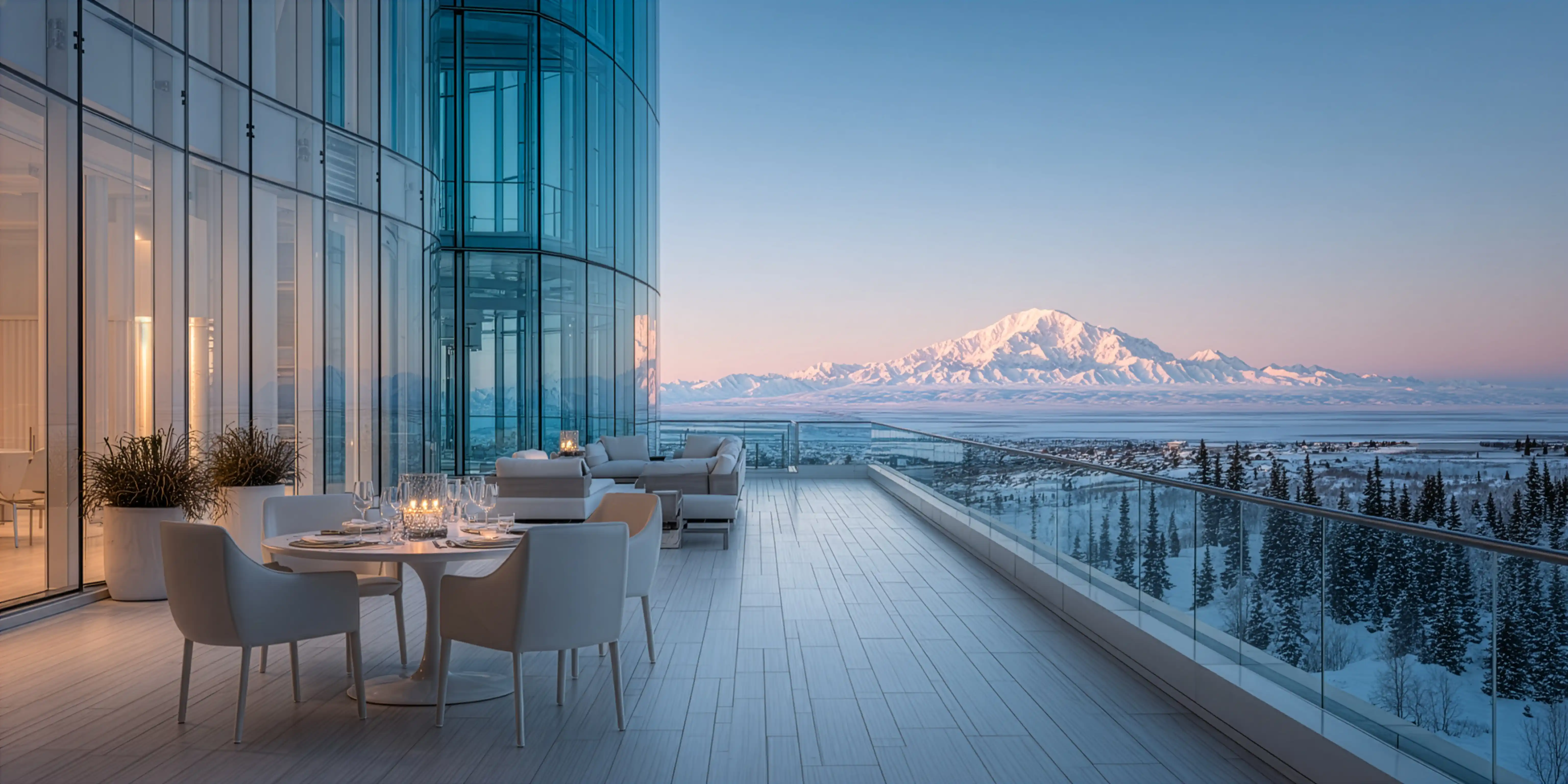 Sky terrace dining with Denali view